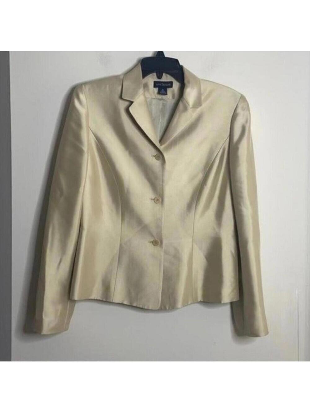 Ann Taylor 100% silk tan color blazer jacket minimal quiet luxury career